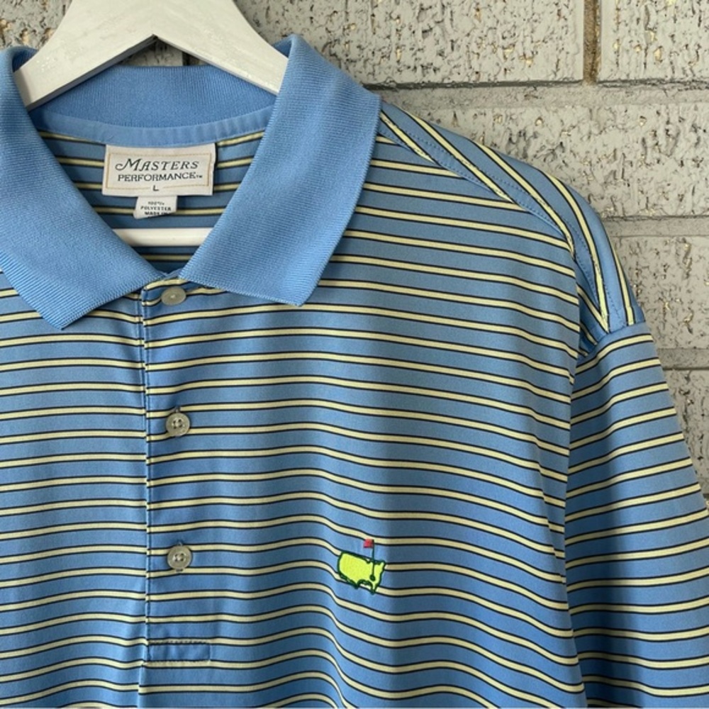 Masters Performance Polo Shirt Blue Yellow Striped Size Large Golf